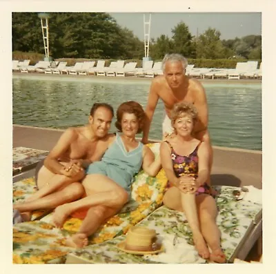 Vintage Photo 1960s Men Women Couples Swimsuits By The Pool • $6.03