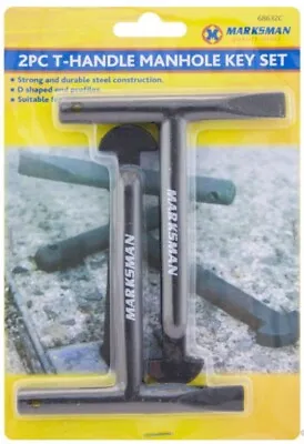2 X Steel Manhole Lifting Keys T-handle Set Drain Cover Lid Lifter Tool Scraper • £8.99