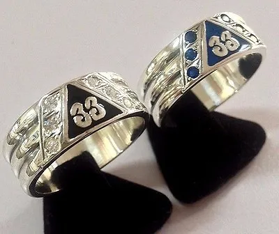 New Masonic Silver Ring Rite 33 Degree Freemasonry Handmade Black Blue Enamel • £62.73