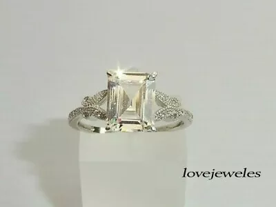 Real Moissanite 2CT Emerald Cut Engagement Wedding Fancy Ring 925 Silver • $154.98