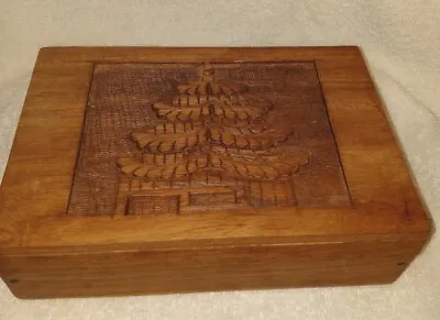 $21.97 • Buy Wood Partition Tea Trinket Box Carved Pagoda Wooden Stash Jewelry Box Hinged Lid
