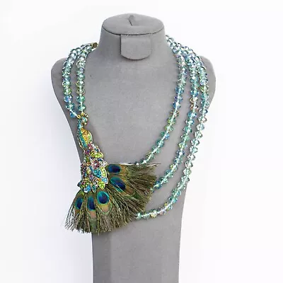 $85 • Buy Heidi Daus Perfect Plume Peacock Beaded Feather Crystal Statement Necklace