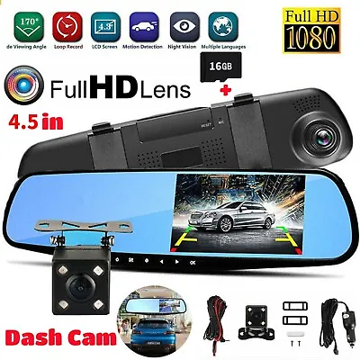 $44.99 • Buy 1080P Dash Camera Rear View Car Cam Reversing Mirror Front And Rear DVR Recorder