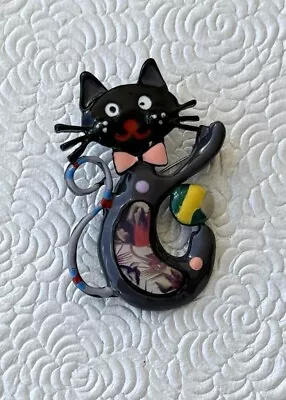 Cat Vintage Style Brooch  Pendant Enamel On Metal • $12