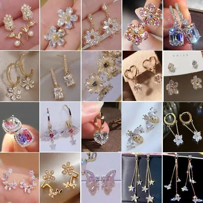Boho Gold Plated Leaf Crystal Earring Women Piercing Hooping Ear Cuff Jewellery • £289.20