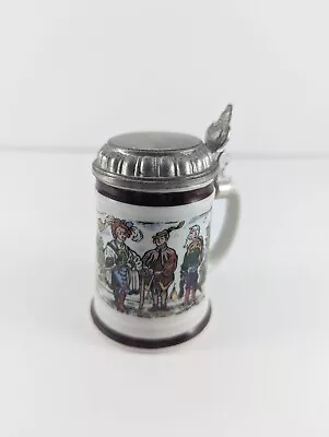 Vintage W. German Mini BMF Stoneware Beer Stein Shot W/ Pewter Lid 3 In. • $8.99