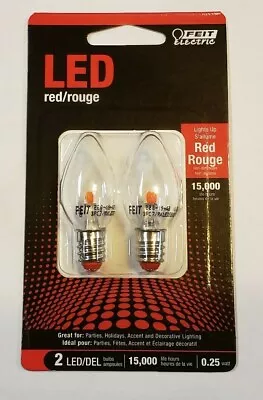 Red LED E-12 Base Night Light Bulbs 2-Pack Feit Electric New BPC7RJW • $11.89