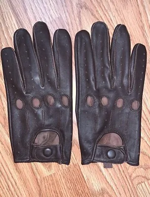 Men's Leather Driving Gloves Made With Original Sheep Skin Leather MEDIUM Size • $12.99