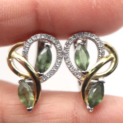 $138.73 • Buy Heated Green Sapphire & Cubic Zirconia 925 Sterling Silver Earrings