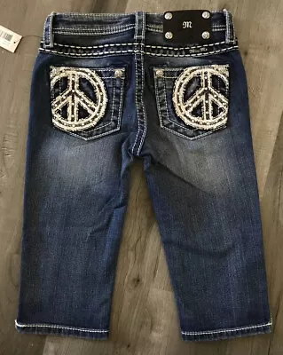 Miss Me Girls Size 10 NWT Embellished Peace Sign Pockets Capri Jeans • $29.99