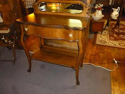 Antique Oak Buffet Server Sideboard  Beveled Edge Mirror Claw Feet Refinished • $955