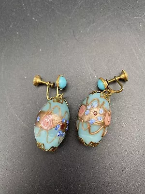 Vintage Venetian Murano Gold Turquoise Blue Wedding Cake Syle Clip On  Earrings • $25