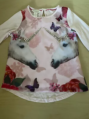 Girls Monsoon Unicorn Top Age 3-4 • £10.99