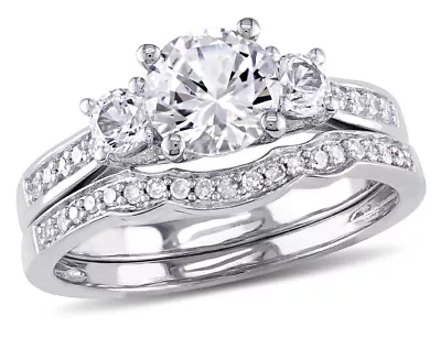 Lab-Created White Sapphire 1 1/3 Carat (ctw) Bridal Wedding Set 10K Gold • $449