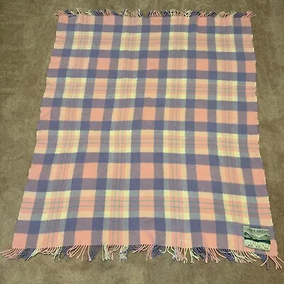 VTG Laura Ashley 100% Wool Travel Rug Blanket Made In Scotland Pink Purple 52x59 • $69.99