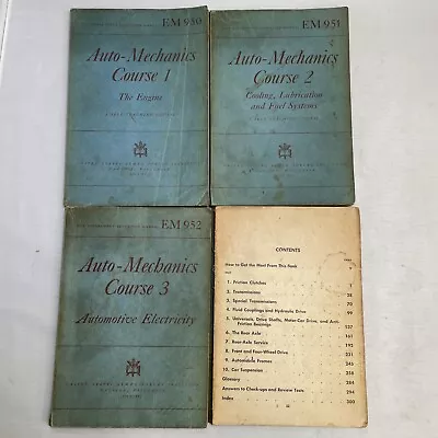 1944 War Dept Education Manuals Auto Mechanics Course Books 1-4 EM 950 951 952 • $39.95