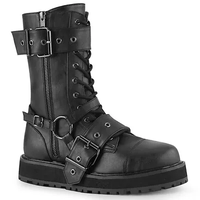 DEMONIA VAL220/BVL Mens Unisex  Platform Goth Combat Punk Mid-Calf Black Boots • $118.95