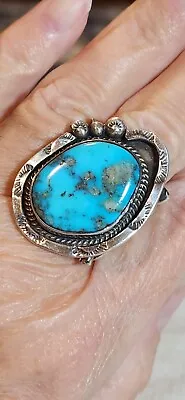 Sterling Silver Vintage Native Heavy Turquoise Ring 8 • $175