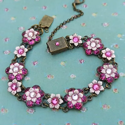 Michal Negrin Pink Bracelet Floral And Swarovski Crystal Romantic Victorian Gift • $71.20