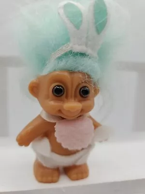 Vtg Russ 2½  Troll Doll Easter Bunny Rabbit Ears Pale Mint Green Hair Pink Bib • $12