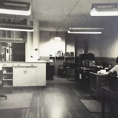 Vintage Black And White Photo Business Office Desks Hanging Lights Employees  • $6.69