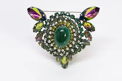 Max Muller Kaufbeuren Iridescent Green Crystal Cabochon Glass Brooch • $2500