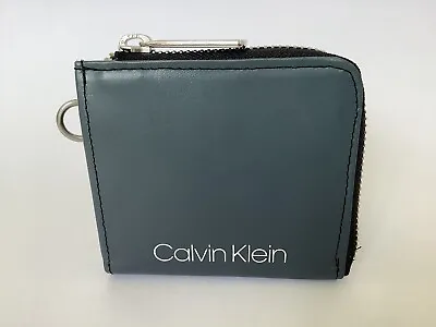 New Men’s Calvin Klein Teal Blue Leather RFID Corner Zip Coin Card Case Boxed • £39.90