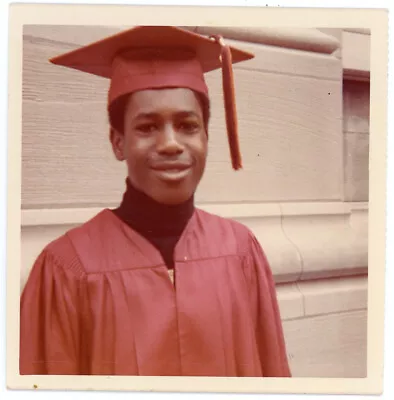 Man In School Graduation Cap & Gown Old Vintage Color Photo African American 13 • $5.95