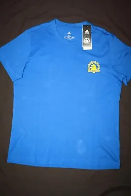 ADIDAS Women's 2021 Boston Marathon Logo Tee Shirt NWT Blue / Yellow SIZE: XL • $43.03