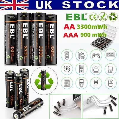 EBL 1.5V USB Rechargeable AAA AA Lithium Battery 3300mwh Li-ion Batteries +Cable • £19.99