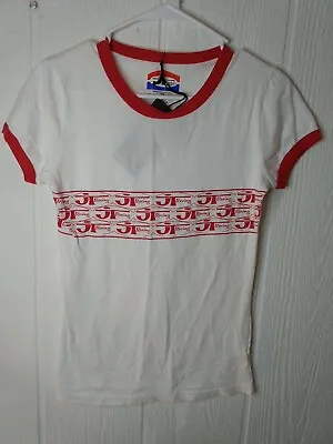 JT Racing Womens S All Over Ringer T-shirt Tee Motocross MX White Red Retro • $27.39