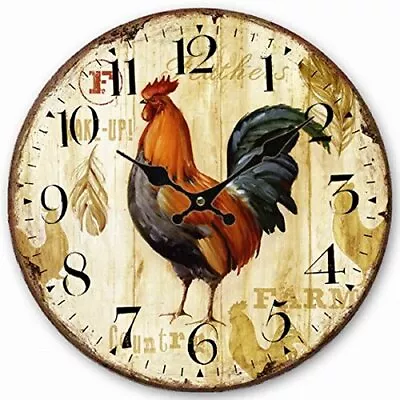 Wooden Wall Clock Rooster Chicken Clock Retro Vintage Large Clock Home Decorativ • $29.22