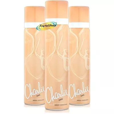 3x Charlie CHIC Body Spray Fragrance 75ml - Amber + Sandalwood Scent • £8.87