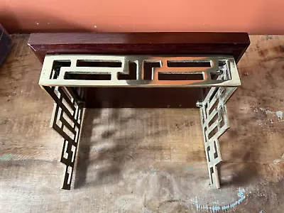 Vintage Chinoiserie /Asian Style Brass Wood Wall Mount Shelf 7  X  9 • $35