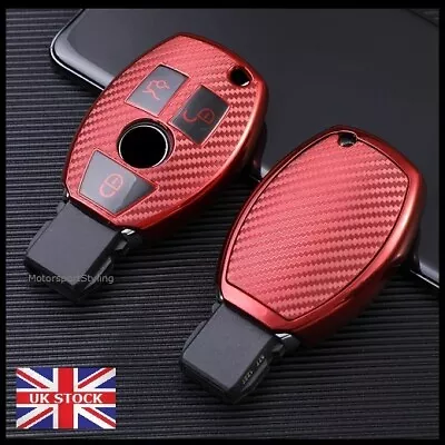 Red Carbon Fibre Key Cover For Mercedes A B C E S G M V Class 2 3 Button T70cf* • £9.95