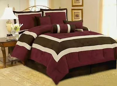 High Quality Micro Suede Comforter Set Bedding-in-a-bag Black Wine Queen King • $79.99