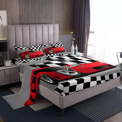 Sports Car Bedding Set Red Racing Car Bed Sheet Set For Kids Boys Girls Teens Ex • $76.39