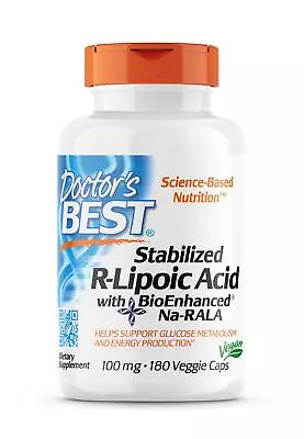 Doctor's Best Stabilized R-Lipoic Acid 100mg 180 Veg Capsules Energy Blood Sugar • £69.35