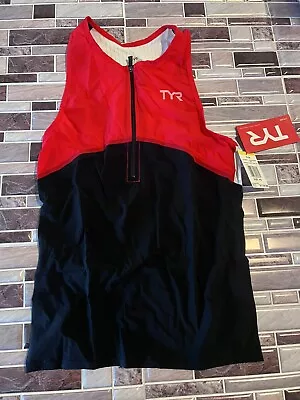 TYR Men's XS Carbon Series Triathlon Tank Top Red Black Zipper TKMBZ6A NWT • $10