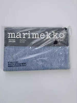 Vintage Marimekko Blue Striped Double Flat Sheet Dan River 81  X 96  NIP • $45