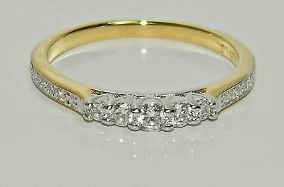 £23.95 • Buy 9ct Yellow Gold On Silver 5 Stone Eternity Ring Sizes J To V - Simulated Diamond