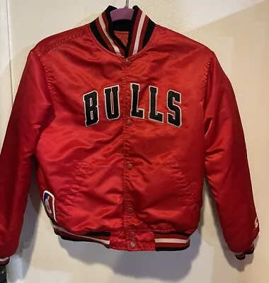 Vintage Starter NBA Chicago Bulls Red 80’s 90’s Satin Youth Jacket Size Large • $75