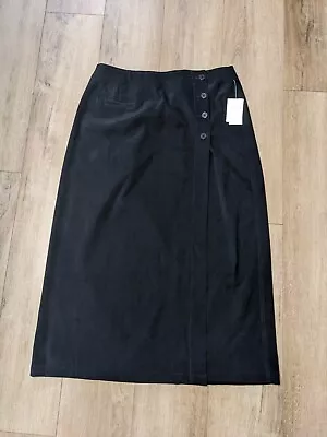 NWT Coldwater Creek Black Solid Wrap Midi Skirt Buttons Stretch Size 18 • $30