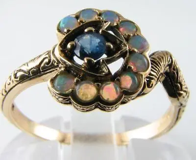 Snake 9ct 9k Gold Blue Sapphire Opal  Art Deco Ins Cluster Ring Free Resize • £264