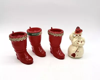 Rosbro Hard Plastic Christmas Candy Container 3” Santa Boot Snowman Vintage Lot • $19.99