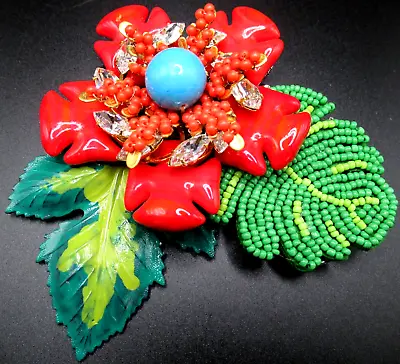 LAWRENCE VRBA Flower Power Red & Blue MASSIVE Pin Brooch • $599.99