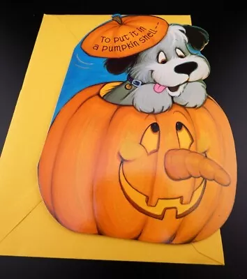 Vintage Halloween Pumpkin With Puppy  To Put It In A Pumpkin Shell - -  Card • $6