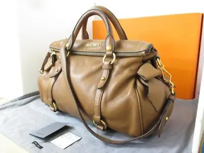 MIU MIU Miu Miu Brown Handbag Shoulder Ribbon RT0365 VITELLO LUX CIPRIA Auth • $285.27