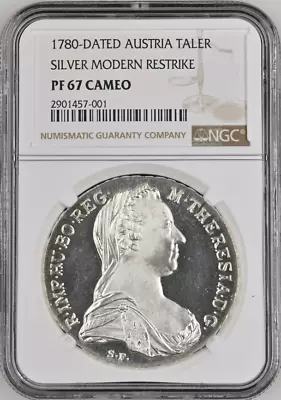 :1780-dated Silver 1-thaler Austria Maria Theresa Ngc Ms67cameo Restrike Rare R4 • $229.95