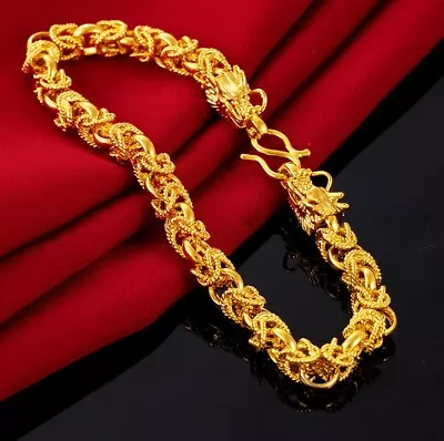 $27.96 • Buy 18k Gold Filled Over Silver Mens Dragon 10mm Wide 8.5  Link Chain Bracelet D731